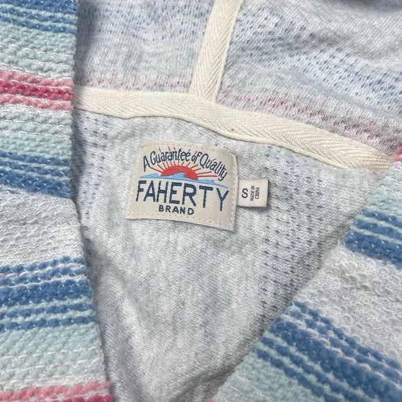 Faherty Men's Biarritz Terry Hoodie Sz S White Multicolor‎ Striped Poncho Surfer - Picture 5 of 14